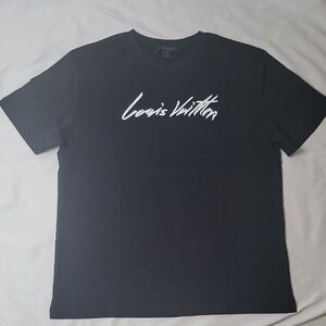 Louis Vuitton Black T-Shirt with Embroided White Script Logo